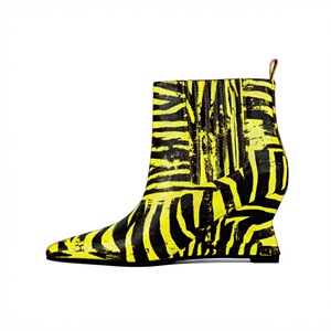 Bottines Chelsea pour femmes en PU à rayures tigrées bicolores, à bout pointu, avec talon compensé sculptural et élastique <span class=keywords><strong>large</strong></span>, pour l'hiver - Product Image 5