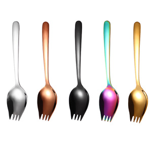 Cuchara de acero inoxidable, cuchara y tenedor integrados, cuchara para ensalada, tenedor para fruta, cuchara para sopa, vajilla portátil al por mayor - Product Image 5
