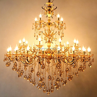 Lustre en cristal doré multi-niveaux sur mesure, grand luminaire suspendu de luxe pour hall d'hôtel, villa, projet de hall