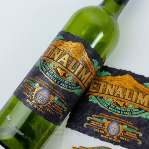 럭셔리 3D 레이프 24K 골드 텍스처 블랙 병 라벨 수분 텍스처 종이 맞춤 디자인 프로스트 인쇄 블랙 라벨 병용 - Product Image 1