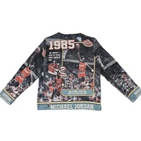 Pull en tissu tissé à manches longues Michael Basketball avec motif vintage de basket-ball, pull personnalisé pour homme