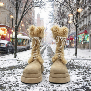 Bottes d'hiver pour femmes, bottes de neige à hauteur de genou, imperméables, plateforme, talon haut, bottes chaudes avec doublure en fourrure - Product Image 3