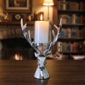 Crafted Glow <b>Silver</b> Deer Head <b>Candlestick</b> Holder with Antler Design for Home Decoration Heat Resistant Metal Candle Holder - Product Image 5
