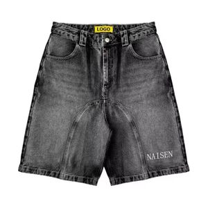 <b>Customized</b> Embroidery mens denim jorts Vintage distressed acid wash shorts Wide <b>Balloon</b> Leg Baggy Fit streetwear men shorts - Product Image 4