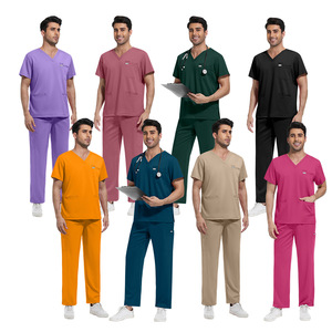 Unisex Scrub Sets V-Neck Short Sleeve <b>Tops</b> Drawstring Pants Polyester Blend Woven Fabric Hospital Uniforms for Nurses Multiple - Product Image 6