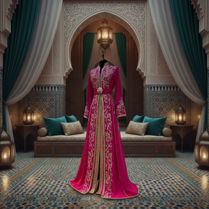 Robe de mariée marocaine en satin 100% soie vintage gracieuse panneaux brodés sophistiqués perles décoratives fête modeste - Product Image 3
