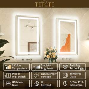 Miroir moderne avec lumières LED et interrupteur de désembuage séparé, permet un fonctionnement indépendant des fonctions - Product Image 2