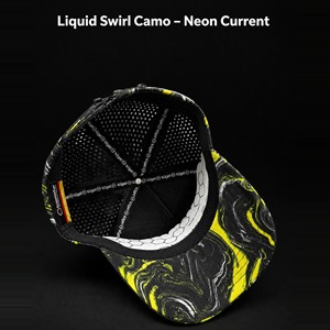 Casquette de golf camouflage jaune fluo, motif tourbillon liquide, impression numérique imperméable, 5 panneaux, perforations laser, respirante, visière incurvée, Gorras pour hommes et femmes - Product Image 3