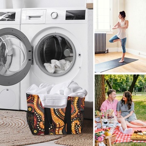 Panier à linge portable robuste en toile à pois, motif art aborigène australien, avec logo personnalisé, sac à poussière réutilisable avec poches en filet - Product Image 6