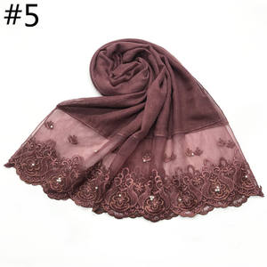 लड़की महिलाओं के बड़े मुस्लिम पर्दा और scarfs कपास लंबी अरब के साथ फीता दुपट्टा wraps, रंगीन शॉल हिजाब मोती - Product Image 4