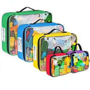 5 packs de sacs de rangement transparents rectangulaires pour jouets, poches en filet avec étiquettes pour le voyage, compatibles avec les briques <span class=keywords><strong>Lego</strong></span>, les tuiles magnétiques, les jeux de construction pour enfants - Product Image 1