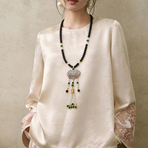 Collar con Colgante de Borla de Ágata para Mujer, Estilo Chino, Flecos Largos Desmontables, Accesorio Ma <span class=keywords><strong>Mian</strong></span> Qun - Product Image 1