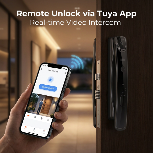 Security 3D Facial Recognition Digital Smart Home WiFi Tuya Cloud Visual Monitor Intercom Lock Supports Multiple Languages