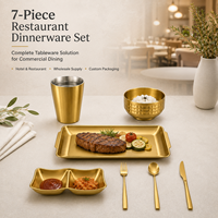 Service de table 42 pièces en acier inoxydable SUS304 pour 6 personnes – Doré et argenté – Style coréen – Plateaux, bols, tasses, couverts – Idéal pour hôtels et restaurants