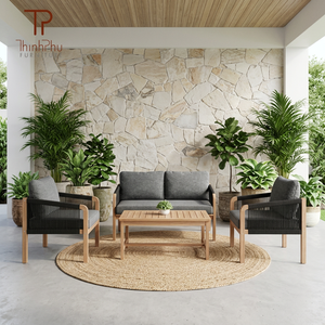 Ensemble de canapés contemporains en bois d'acacia (4 pièces) pliables, écologiques, pour extérieur, jardin, villa, hôtel, avec structure en bois de teck, vente en gros - Product Image 5