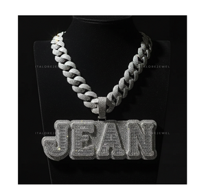 JEAN Colgante de letras del alfabeto de moissanita engastada en plata de ley 925, chapado en oro, estilo hip hop, joyería para fiesta, regalo - Product Image 1
