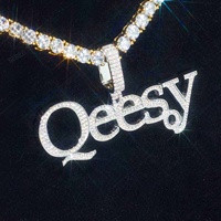 Pendentif personnalisé en argent 925, style hip-hop, avec nom lettre en moissanite VVS (testée au diamant), logo style star du rap, pour homme