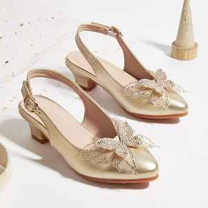 Nuovi Sandali con Tacco Alto per Bambine Primavera 2026, Scarpe da Principessa in Pelle PU con Strass e Fiocco per Matrimoni ed Eventi - Product Image 1