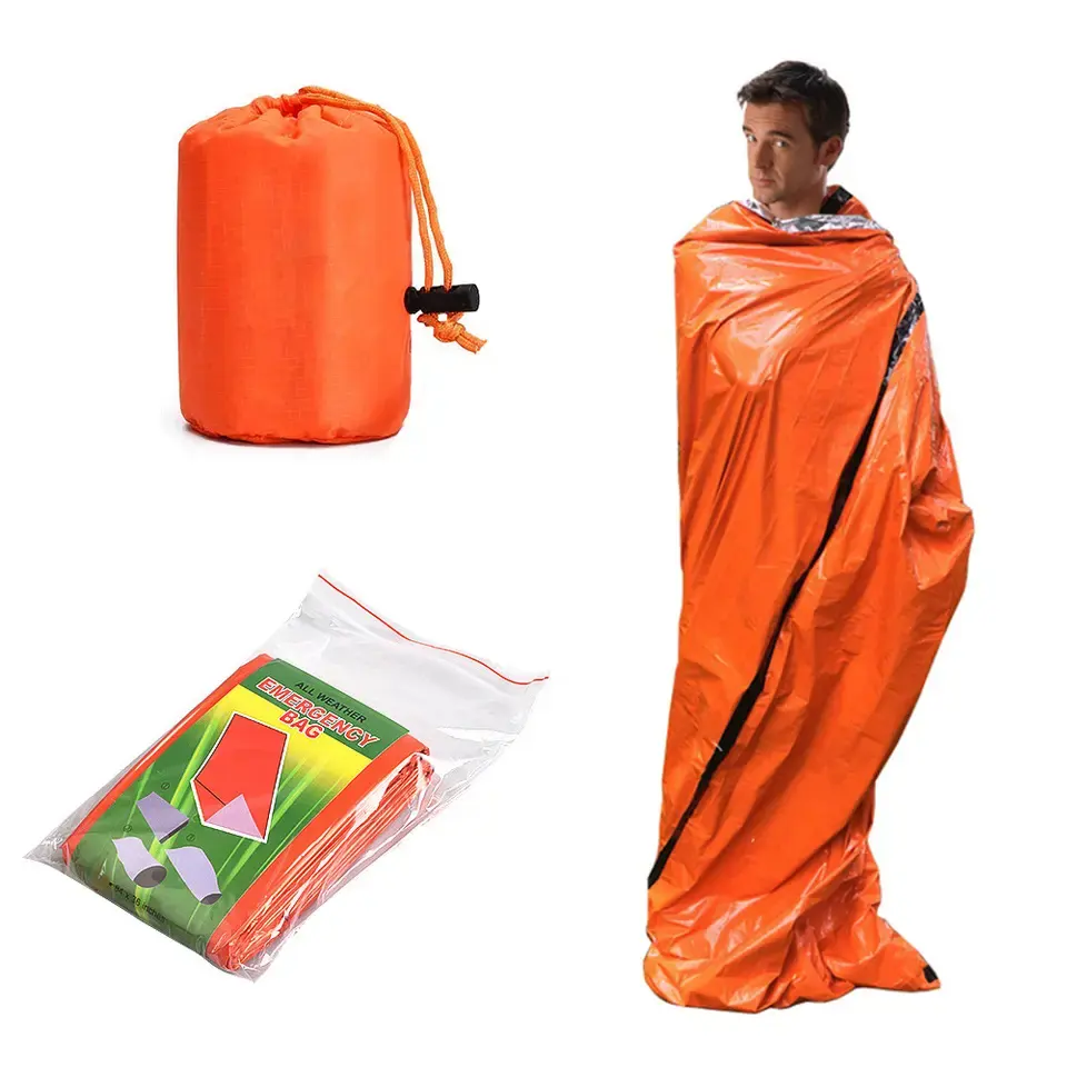 Venda quente Único Camping Emergência Sleeping Bag Estendido PE Alumínio Filme Quente Sleeping Bag Isolamento Survival Sleeping Bag