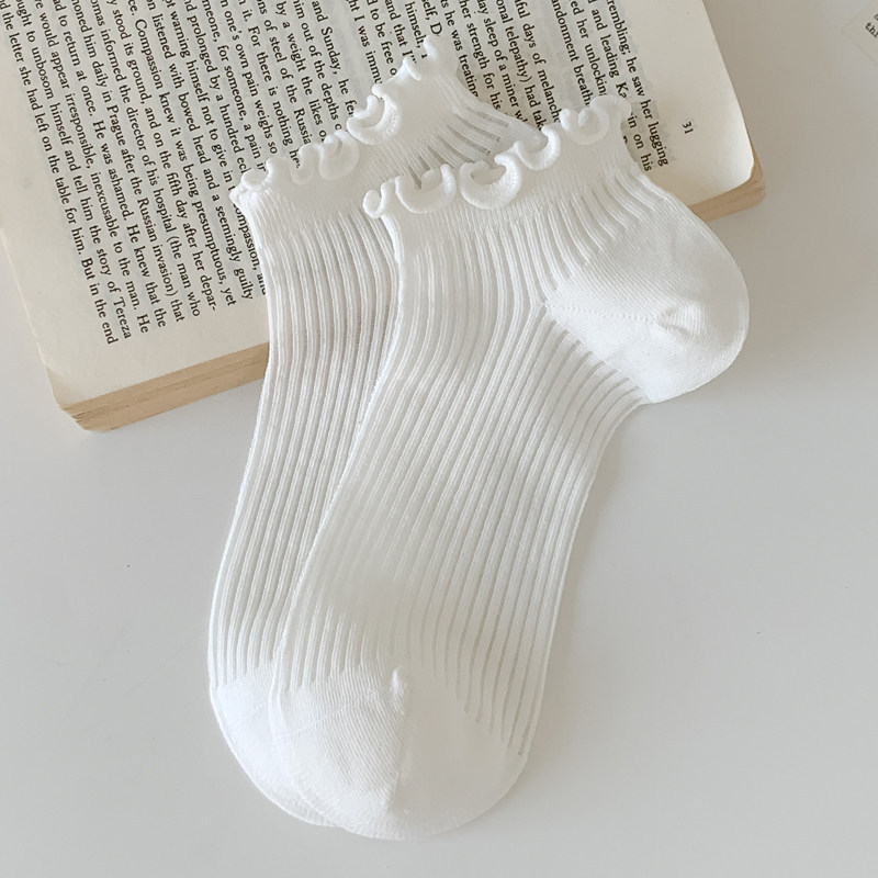 Women's ankle socks [openwork lace trim - white]
