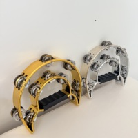 Gold Color Halfmoon Musical Percussion Double Row Dance Party Church Favor Plastic Handheld Drum Toys for Kids Adults Tambourine