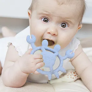 Mainan gigitan bayi bayi baru lahir, bentuk kepiting hewan lucu silikon aman