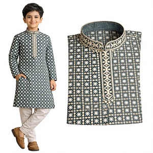 Kurta de Rayón con Lentejuelas para Niños, Ropa Étnica Tradicional India, Largo hasta la Rodilla, Corte Regular, 0-14 Años, Estampado Digital, Sin Arrugas, Informal - Product Image 3