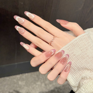 Diseño # 587 # 627 # 722 <span class=keywords><strong>Uñas</strong></span> Postizas Minimalistas de Alta Calidad con Diseño de Ojo de Gato <span class=keywords><strong>y</strong></span> Brillo, <span class=keywords><strong>Elegantes</strong></span>, Hechas a Mano, Cortas, Estilo Francés - Product Image 4