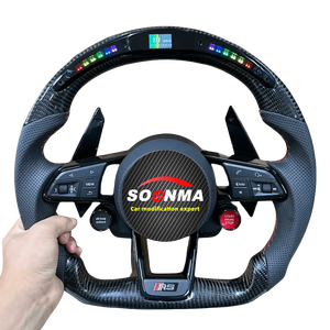 Volant en cuir véritable et fibre de carbone amélioré, style course, pour <span class=keywords><strong>AUDI</strong></span> A3 A4 A5 A6 RS3 RS4 RS5 <span class=keywords><strong>RS6</strong></span> S8 Q3 Q5 TT R8 - Vente Flash - Product Image 6