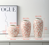 Set Vas Keramik Merah Vintage Lukis Tangan, 3 Buah, Vas Bergaya Chinoiserie Rustic untuk Meja Kopi, Ruang Tamu & Dekorasi Pintu Masuk