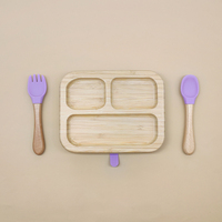 Assiettes à ventouse en bambou écologique bol en bambou naturel de haute qualité enfants bébé assiette ensemble d'alimentation cuillère fourchette vaisselle
