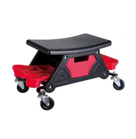 Kursi Bengkel Beroda MRS Rolling Mechanic Red Wash Stool, Kursi Kerja, Kursi Geser, Laci Penyimpanan, Rem, untuk Perbaikan Mobil, Detailing, dan Pembersihan
