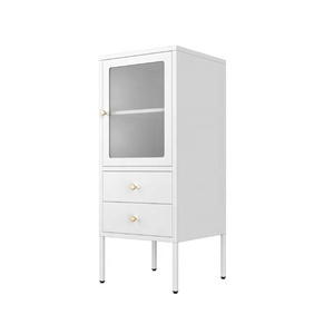 Vetrina Moderna <span class=keywords><strong>in</strong></span> Acciaio Bianco, Armadio con Anta Singola <span class=keywords><strong>in</strong></span> <span class=keywords><strong>Vetro</strong></span> Satinato e Maniglie Dorate per Organizzazione Domestica - Product Image 3