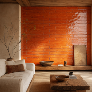 Piastrelle di Lusso <span class=keywords><strong>in</strong></span> Terracotta Arancione Pesimone, Formato Subway 60x240mm, Piastrelle <span class=keywords><strong>in</strong></span> Ceramica Artigianali con Smalto Craquelé per Pareti della Cucina - Product Image 1