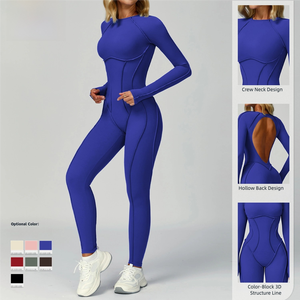 Trajes Deportivos de Yoga y Pilates, Monos Deportivos, Nuevo Diseño Sólido con Cuello Halter y Cuello Alto, Manga Larga, Spandex/Nailon Elástico en Cuatro Direcciones para Mujer - Product Image 3