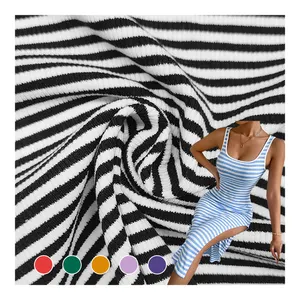 Soft Hand Feel Stripe Fabric 50% Cotton 45% Polyester 5% Spandex Material Rib Knit Fabric For Clothes
