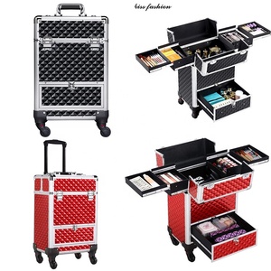 Mallette de transport de rangement de beauté, chariot en aluminium pour femmes, boîte de beauté professionnelle, trousse de voyage pour coiffeuse - Product Image 1