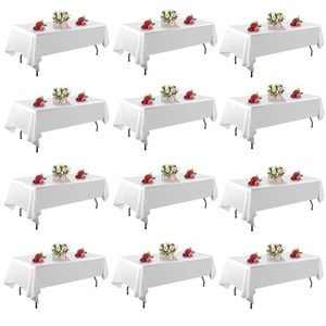 Solid Classic White Rectangle Tablecloths 60x102 Inch 6 Foot Nonwoven Stain Winkle Resistant Washable Reusable Party Use - Product Image 1