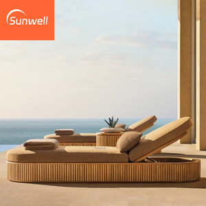 Chaise longue de piscine moderne en bois de teck pour l'extérieur, <span class=keywords><strong>lit</strong></span> de patio, chaises longues pour la plage, hôtel avec parasol - Product Image 2