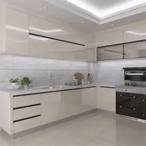 Armoires de cuisine modernes en laque blanche très brillante pour le rangement de meubles de maison