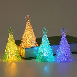 Décorations de Noël pour le bureau, petits cadeaux de Noël, mini sapin de Noël lumineux, veilleuse transparente en cristal - Product Image 1