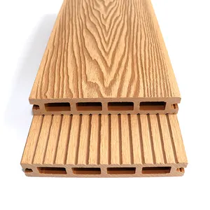 防水PE屏蔽3D木纹压花再生空心船木地板复合塑料木wpc共挤地板