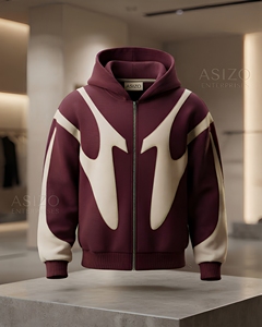 Sweat-shirt à capuche zippé pour homme, noir et blanc, en polyester, brodé, respirant, avec empiècements contrastants, style streetwear décontracté - Product Image 5