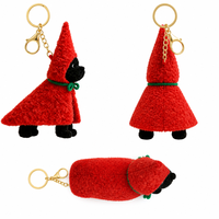 Zaves Vente en gros Kawaii Chiot noir Porte-clés en peluche Écologique Doux Capuche rouge Stock Animal en peluche Pendentif Sac à dos Accessoires