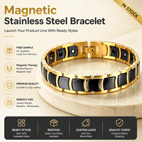 Bracelet magnétique en acier inoxydable plaqué or 18 carats avec maillons en céramique noire pour hommes et femmes, bijoux de mode en gros