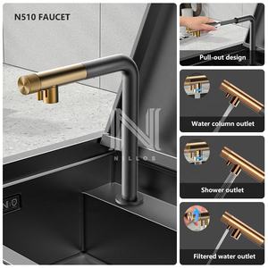 NLS10548อ่างล้างจานสแตนเลสนาโนสีดำ304อ่างล้างจานชามสี่เหลี่ยมคู่งานแฮนด์เมดน้ำตกอเนกประสงค์ดีไซน์ที่ซ่อนอยู่ - Product Image 6