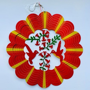 Nueva decoración de jardín Color Mandala Humminbirds flor de corte láser 3d de metal de acero inoxidable viento Spinner - Product Image 5