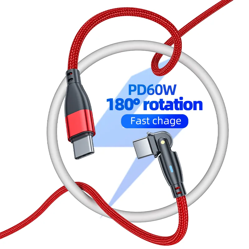 180 정도 60W 타입 C 충전 케이블 코드 고속 충전 USB 케이블 USB C to USB C PD 충전기 케이블