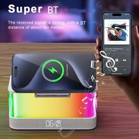Kleurrijke Multifunctionele Rgb Nachtlampje Muziek Bt Speaker Wekker 15W Magnetische 6 In 1 Draadloze Oplader Mobiele Telefoon Houder
