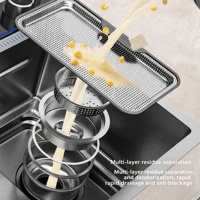 Évier de cuisine professionnel en acier inoxydable 304 PVD noir, cuve unique profonde, cascade, commande tactile intelligente, filtre anti-débris